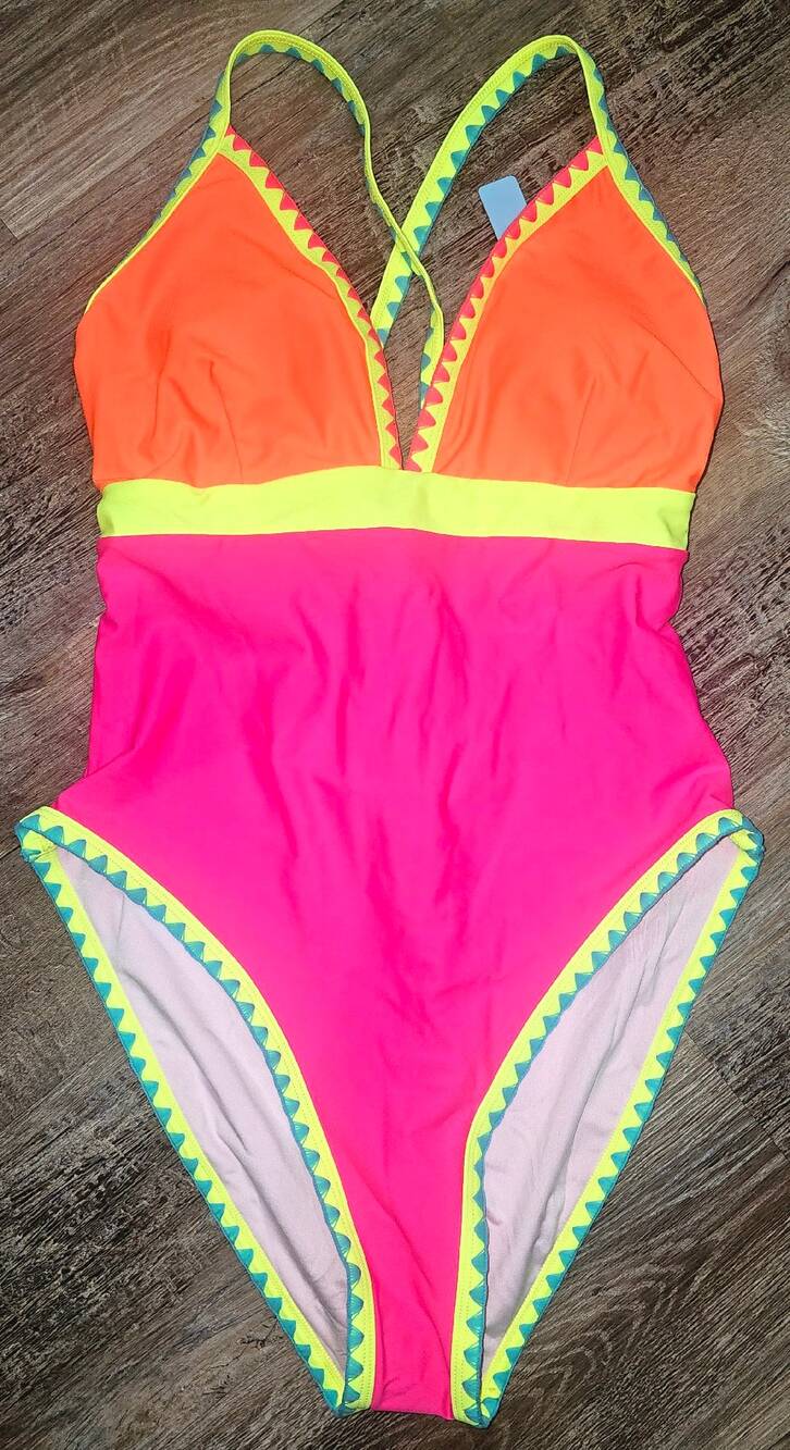 Popvil Neon Swim One Piece Swimsuit With Neon Trim